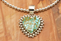 Artie Yellowhorse Genuine Kingman Turquoise Sterling Silver Heart Pendant
